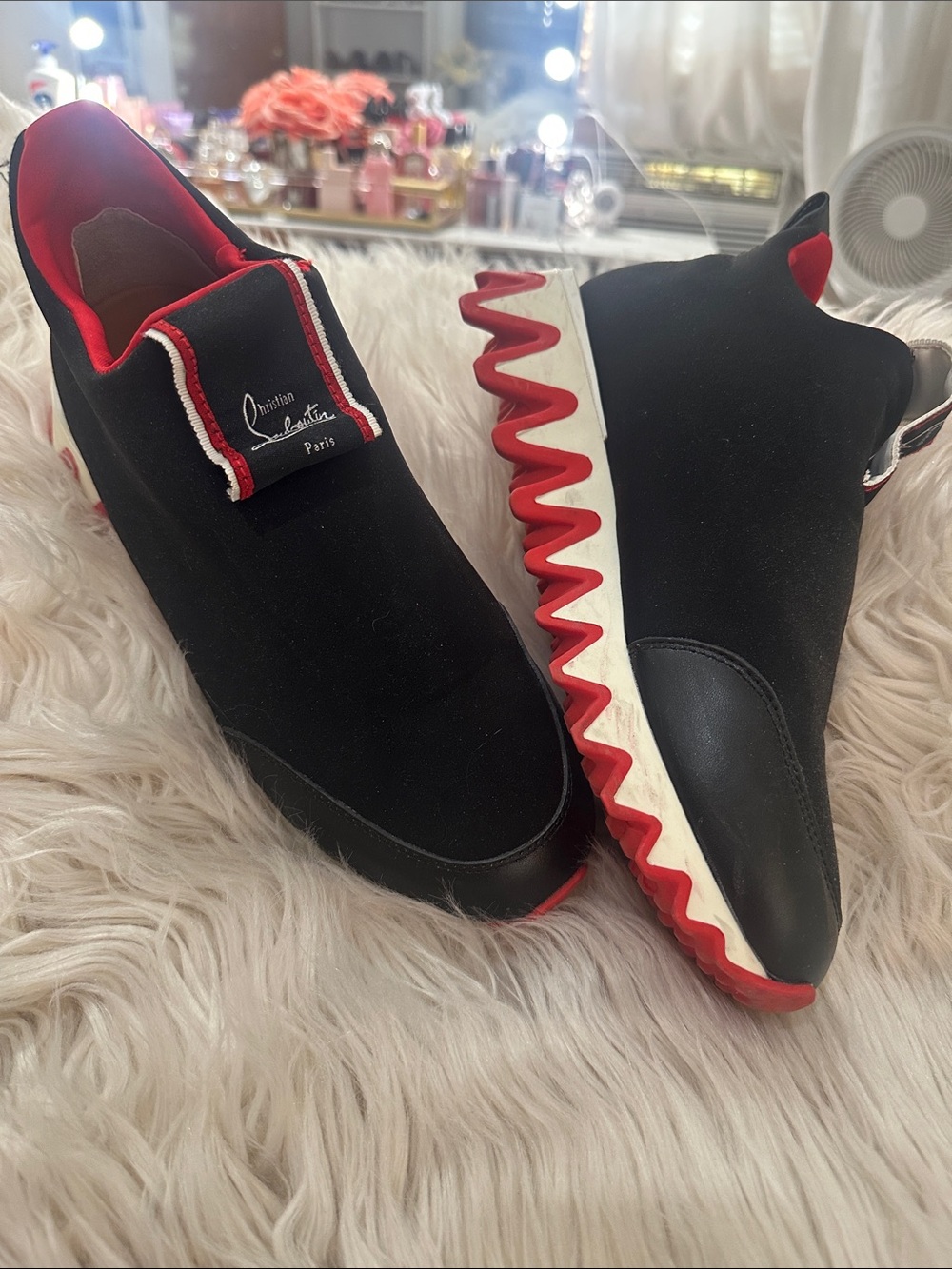 Christian Louboutin Black Slip-On Sneakers with Red Accents